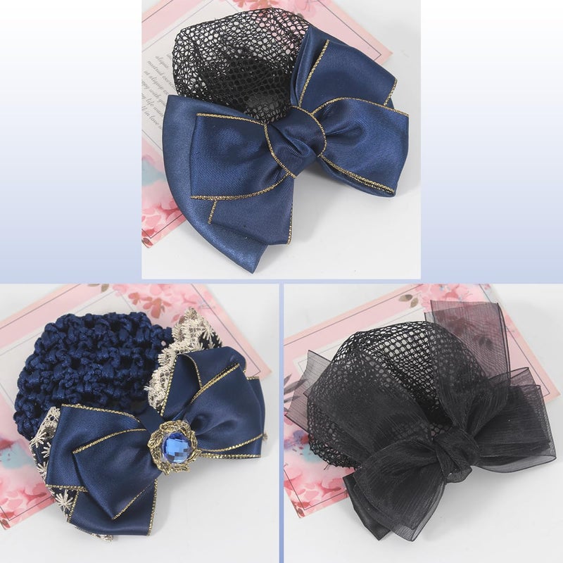 Merdia 3 Pcs Bowknot Hair Snood Nets for Women | Mesh Crochet Snoods for Women Hair | Vintage Net Cap with Renaissance Style Clip | Cover Bun Bow Headdress Accessories for Women's | Elegant Head Coverings - Image 5