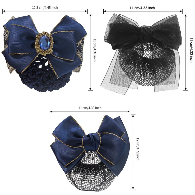 Merdia 3 Pcs Bowknot Hair Snood Nets for Women | Mesh Crochet Snoods for Women Hair | Vintage Net Cap with Renaissance Style Clip | Cover Bun Bow Headdress Accessories for Women's | Elegant Head Coverings - Image 2