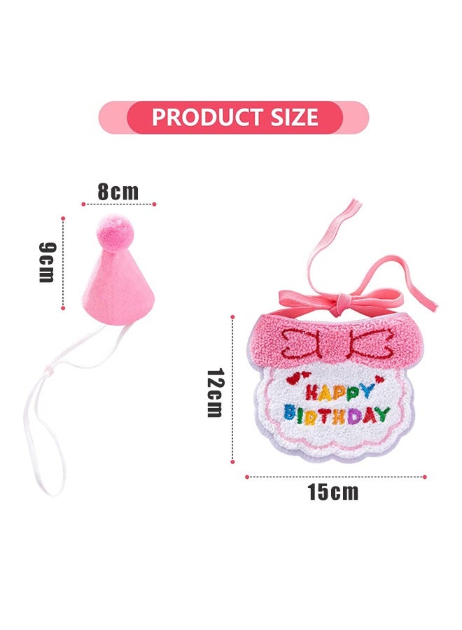 2 PCS Cat Birthday Hat Cat Costume Accessories Pink Cat Birthday Gift Decorations Set with Soft Scarf Adorable Hat - Image 2