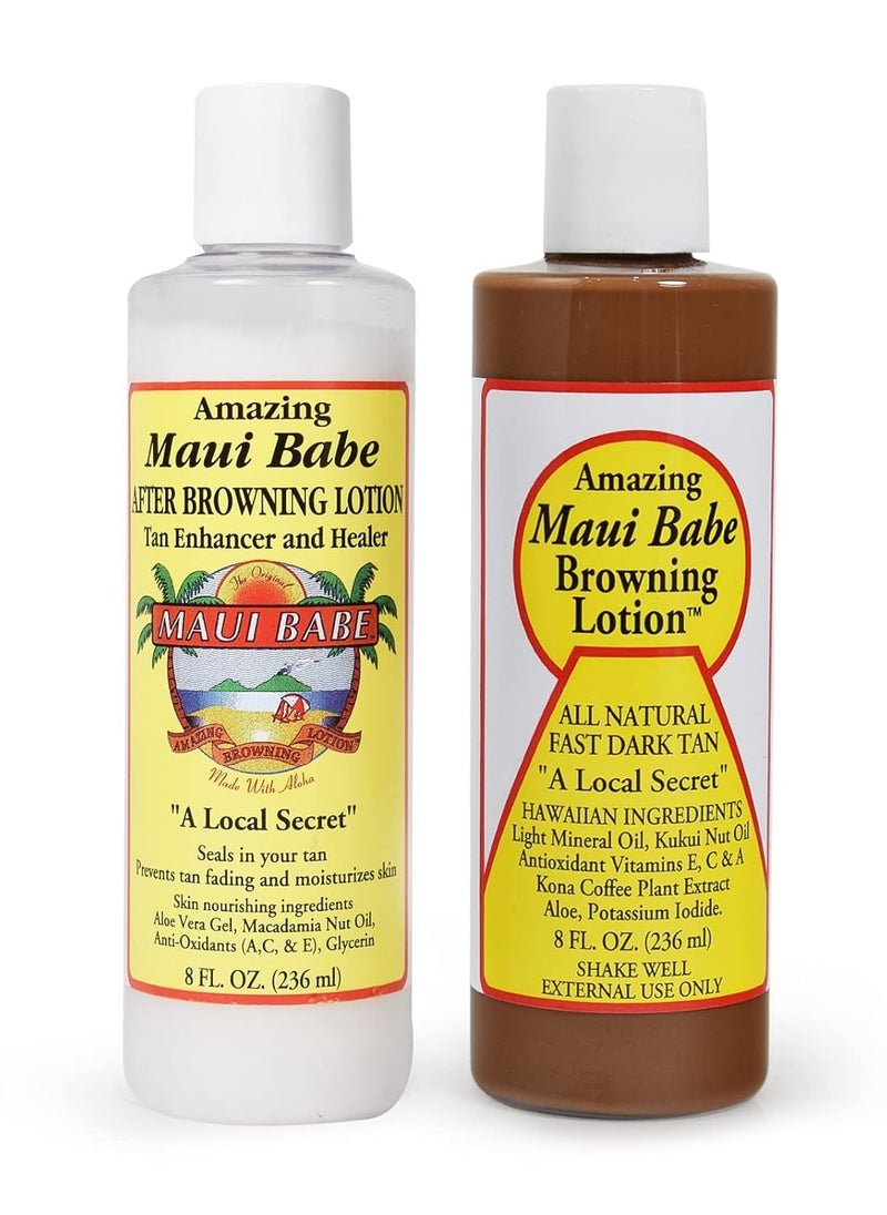 Maui Babe لوشن التسمير قبل وبعد من ماوي بيب، [عبوة من قطعتين] - قبل وبعد التسمير، صنع في الولايات المتحدة الأمريكية، 8 أونصات  - Image 1