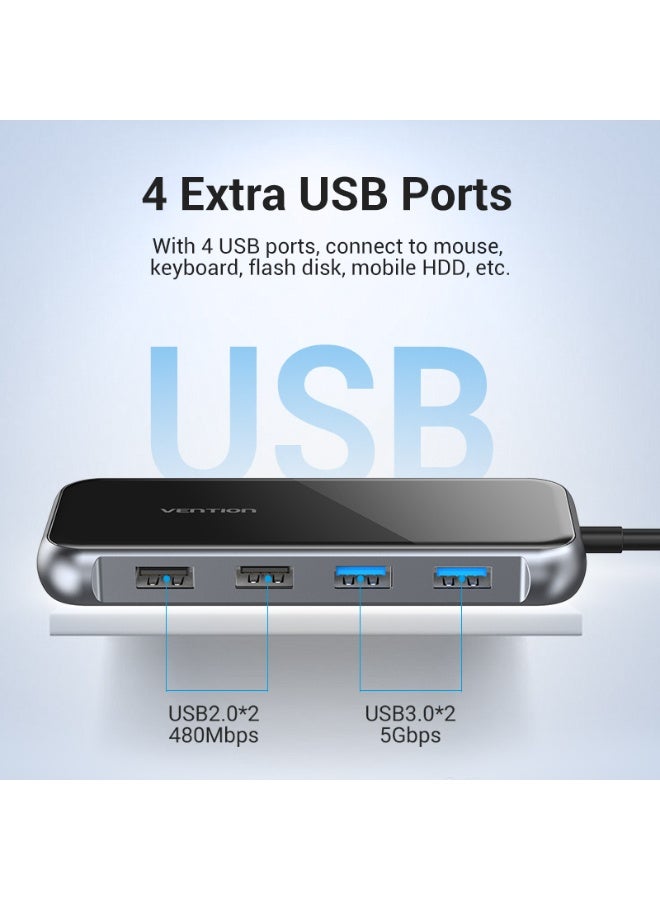 VENTION Multi-function USB-C to HDMI/ VGA/USB3.0*2/USB2.0*2/RJ45/TF/SD/PD Docking Station 0.15M Gray Mirrored Surface Type Model # TFGHB - Image 5