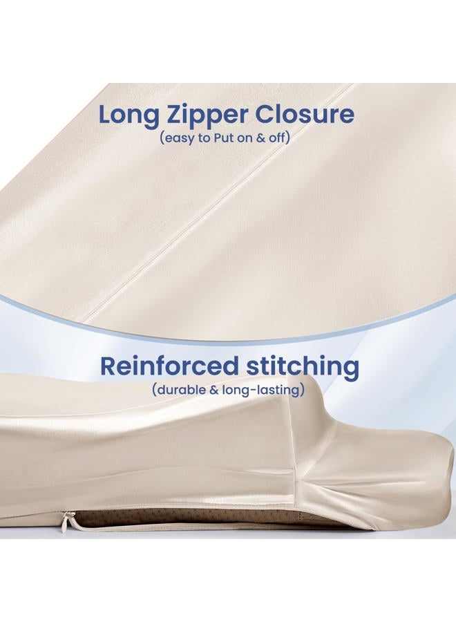 Zelimun Satin Pillowcase for Cervical Pillows, (Cover Only) Fit for 24.8"x14.96"x5.51"/3.54" Orthopedic Neck Support Pillow, Silky Smooth Pillowcase Cover with Zipper Closure (Champagne) - Image 3