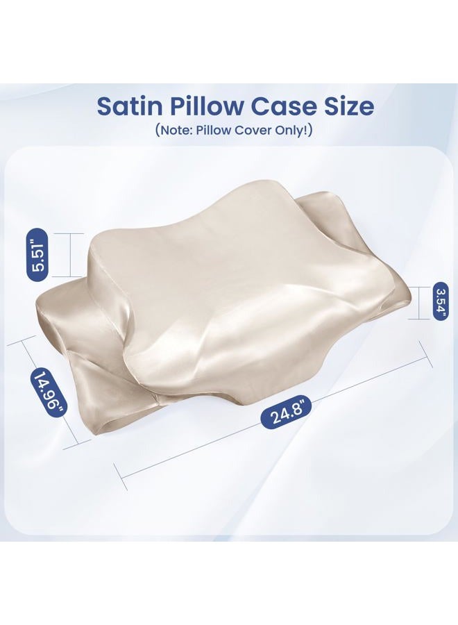 Zelimun Satin Pillowcase for Cervical Pillows, (Cover Only) Fit for 24.8"x14.96"x5.51"/3.54" Orthopedic Neck Support Pillow, Silky Smooth Pillowcase Cover with Zipper Closure (Champagne) - Image 2