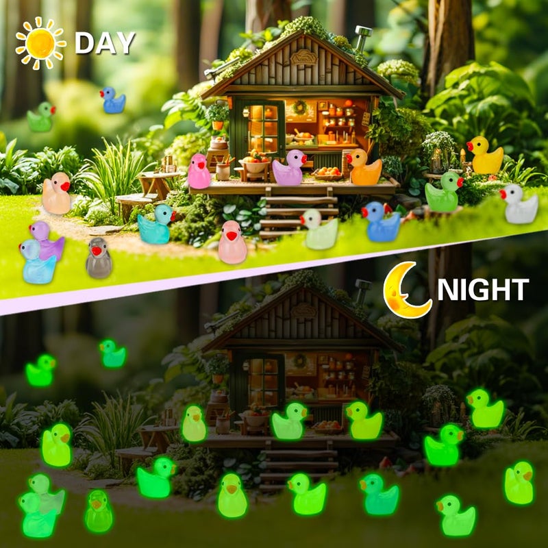 JYXT 250 Pcs Mini Resin Ducks Glow in The Dark, Tiny Animals Figures to Hide Luminous Miniature Plastic Duck for Fish Tank Aquarium Fairy Garden Dollhouse Micro Landscape Birthday Parties Decor - Image 4