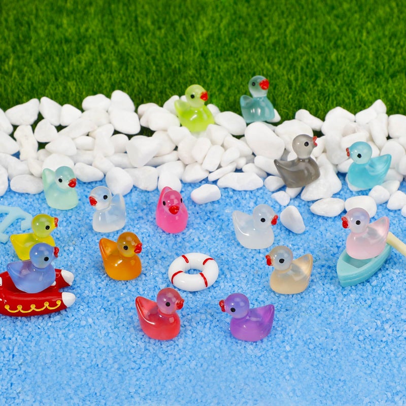 JYXT 250 Pcs Mini Resin Ducks Glow in The Dark, Tiny Animals Figures to Hide Luminous Miniature Plastic Duck for Fish Tank Aquarium Fairy Garden Dollhouse Micro Landscape Birthday Parties Decor - Image 2