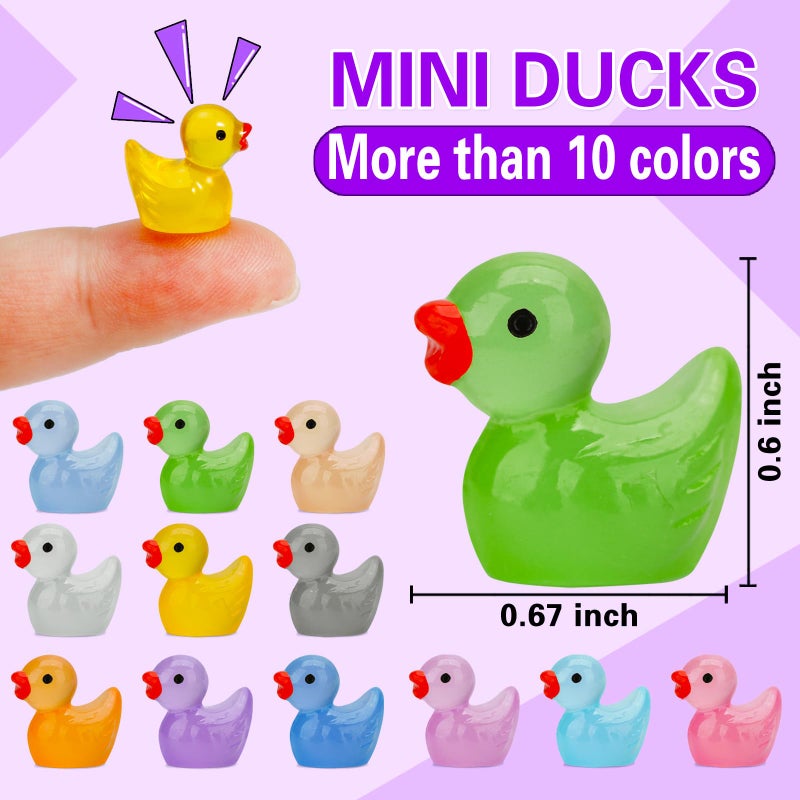 JYXT 250 Pcs Mini Resin Ducks Glow in The Dark, Tiny Animals Figures to Hide Luminous Miniature Plastic Duck for Fish Tank Aquarium Fairy Garden Dollhouse Micro Landscape Birthday Parties Decor - Image 3