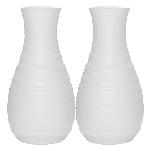 yeabwps 2 Pack Composite Plastics Flower Vase Unbreakable Ceramic Look Vase for Home Decor Centerpieces Arranging Bouquets White