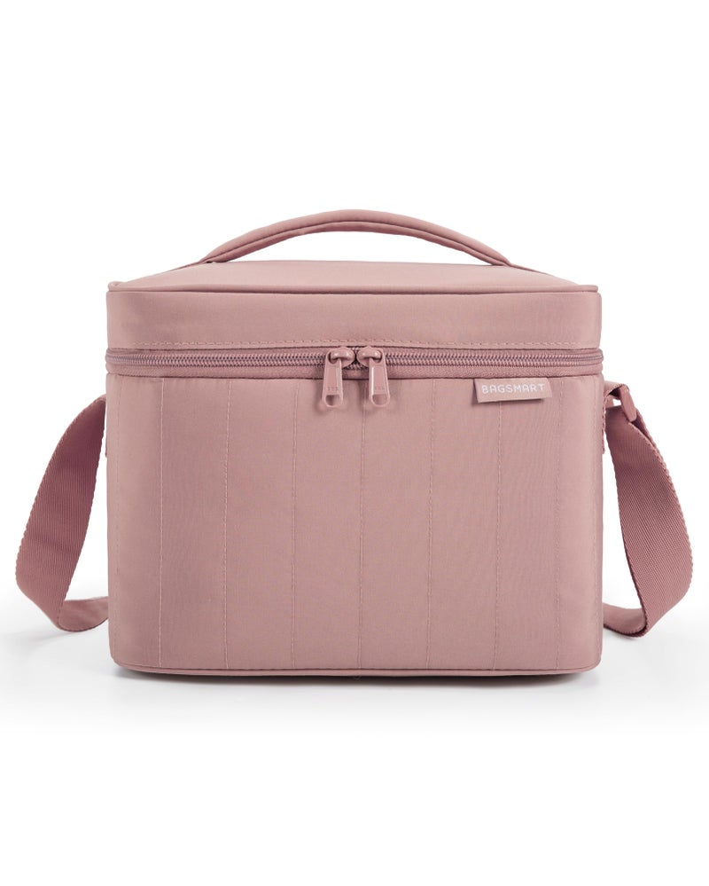 BAGSMART Lunch Box for Women Insulated Lunch Bag Cute Puffer Lunch Tote Bags Lightweight Quilted Reusable Cooler for Work School Picnic or Travel Dusky Pink