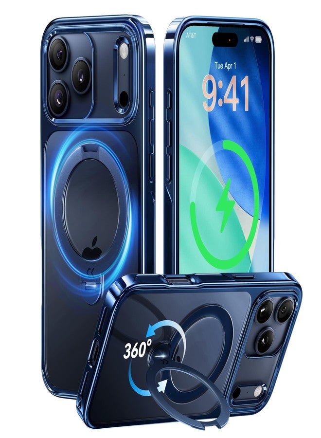 CASEKOO Deep Blue Glossy Designed for iPhone 17 Pro Case with 360 Spin Magnetic Stand [Fit for MagSafe][17FT Military Protection] Slim Polished for iPhone 17 Pro Case with Stand 6.3'', Deep Blue - Image 1