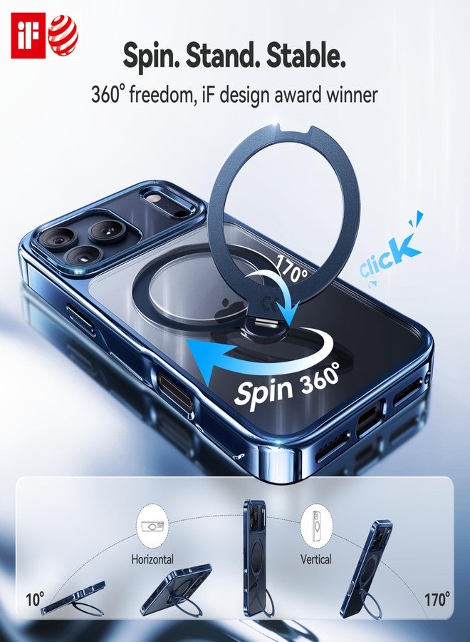 CASEKOO Deep Blue Glossy Designed for iPhone 17 Pro Case with 360 Spin Magnetic Stand [Fit for MagSafe][17FT Military Protection] Slim Polished for iPhone 17 Pro Case with Stand 6.3'', Deep Blue - Image 3