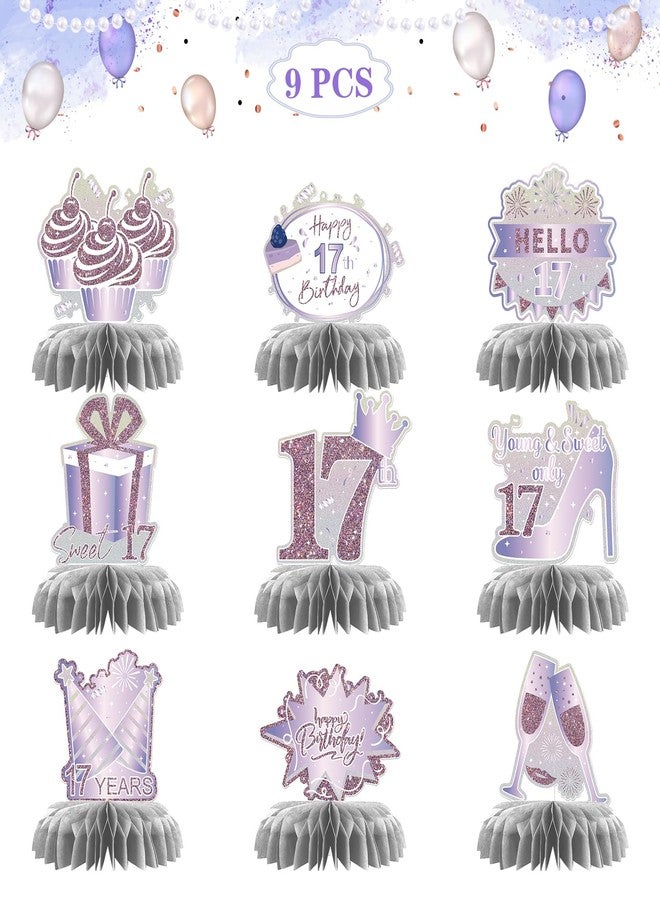 INNORU 17th Birthday Table Honeycomb Centerpieces, Young & Sweet Only 17 Birthday Honeycomb Table Toppers Cheer to 17 Years Party Table Decorations Favor Photo Booth Props 9 PCS - Image 1