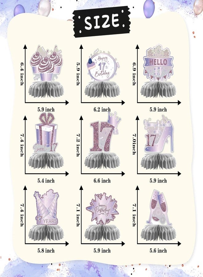 INNORU 17th Birthday Table Honeycomb Centerpieces, Young & Sweet Only 17 Birthday Honeycomb Table Toppers Cheer to 17 Years Party Table Decorations Favor Photo Booth Props 9 PCS - Image 2