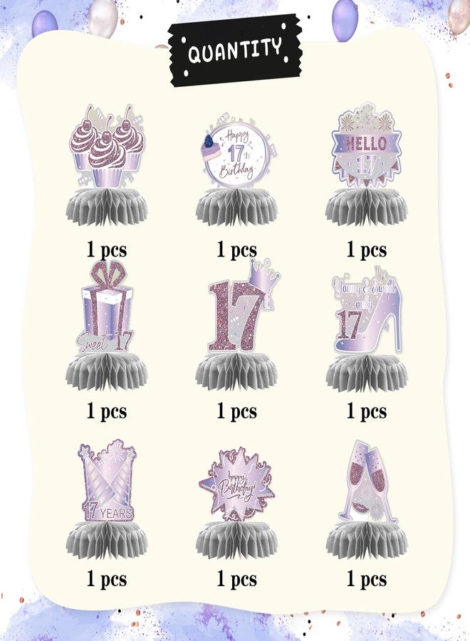 INNORU 17th Birthday Table Honeycomb Centerpieces, Young & Sweet Only 17 Birthday Honeycomb Table Toppers Cheer to 17 Years Party Table Decorations Favor Photo Booth Props 9 PCS - Image 3