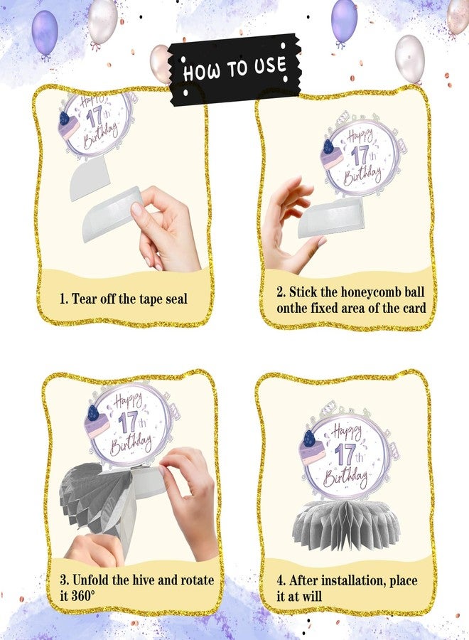 INNORU 17th Birthday Table Honeycomb Centerpieces, Young & Sweet Only 17 Birthday Honeycomb Table Toppers Cheer to 17 Years Party Table Decorations Favor Photo Booth Props 9 PCS - Image 4