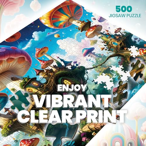 lamplig 500 Piece Puzzles for Adults Fantasy Mushroom Puzzle Flying Mushroom City Jigsaw Puzzles 500 Pieces with Letters on Back Present for Adults and Home Decor 11 Poster 205x149 - Image 5