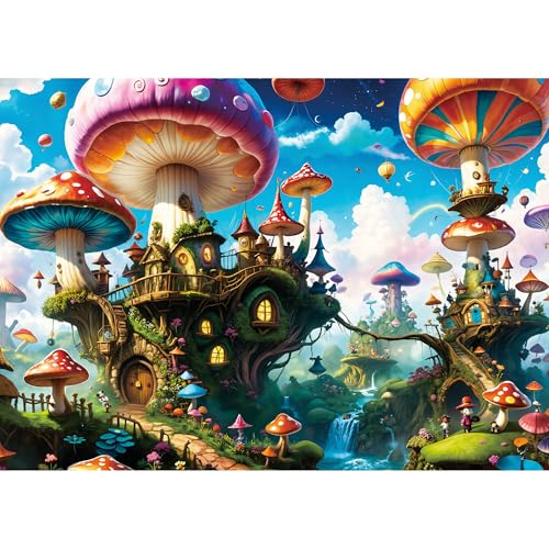 lamplig 500 Piece Puzzles for Adults Fantasy Mushroom Puzzle Flying Mushroom City Jigsaw Puzzles 500 Pieces with Letters on Back Present for Adults and Home Decor 11 Poster 205x149 - Image 1