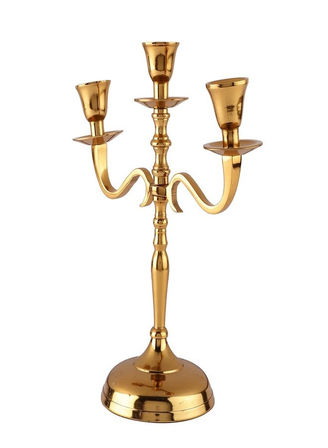 Heyearth 3 Arm Candelabra | Candle Holder for Home Decor | Candle Holder for Home Decoration Items | Taper Candle Holder | Tealight Holder | Candelabra Brass (Gold) - Image 4