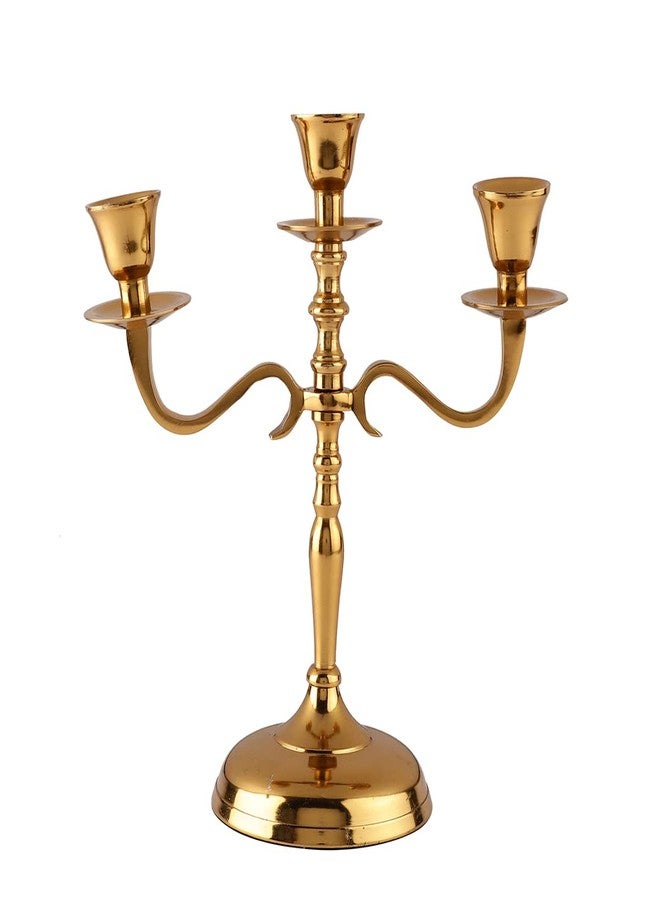 Heyearth 3 Arm Candelabra | Candle Holder for Home Decor | Candle Holder for Home Decoration Items | Taper Candle Holder | Tealight Holder | Candelabra Brass (Gold) - Image 1