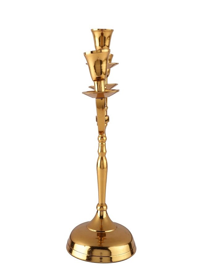 Heyearth 3 Arm Candelabra | Candle Holder for Home Decor | Candle Holder for Home Decoration Items | Taper Candle Holder | Tealight Holder | Candelabra Brass (Gold) - Image 5