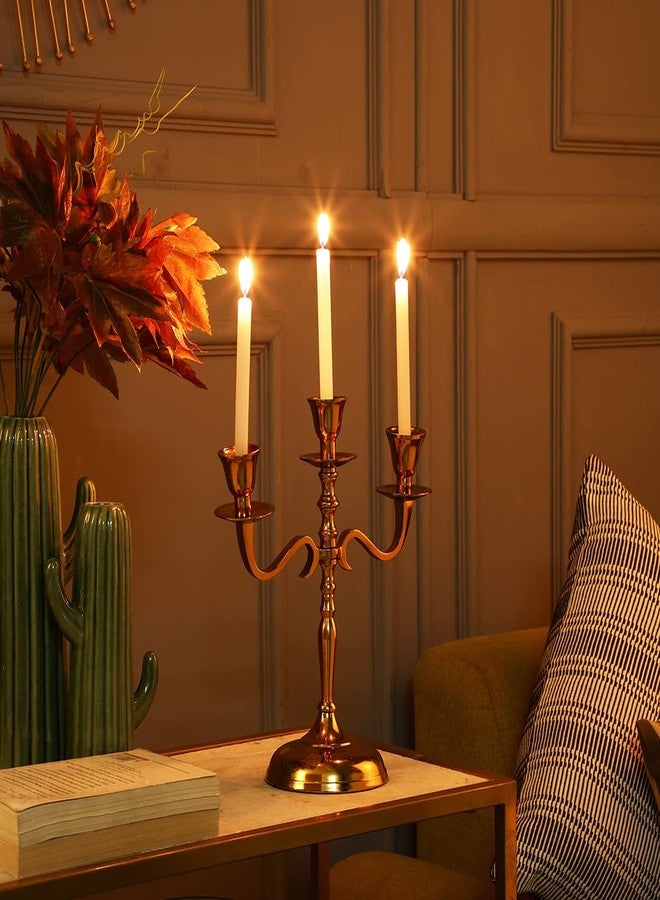 Heyearth 3 Arm Candelabra | Candle Holder for Home Decor | Candle Holder for Home Decoration Items | Taper Candle Holder | Tealight Holder | Candelabra Brass (Gold) - Image 2