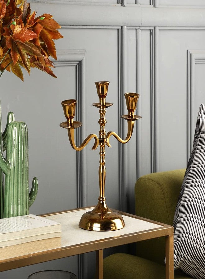 Heyearth 3 Arm Candelabra | Candle Holder for Home Decor | Candle Holder for Home Decoration Items | Taper Candle Holder | Tealight Holder | Candelabra Brass (Gold) - Image 3