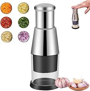 Suicune Pressed Garlic Chopper Safe Stainless Steel Hand Food Chopper Garlic Press Multifunctional Manual Vegetable Chopper Cutter for Onion Salad Chopper Garlic Crusher Masher Kitchen Tools - Image 1