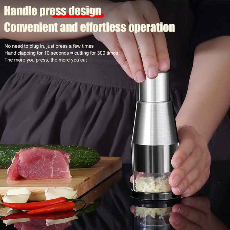 Suicune Pressed Garlic Chopper Safe Stainless Steel Hand Food Chopper Garlic Press Multifunctional Manual Vegetable Chopper Cutter for Onion Salad Chopper Garlic Crusher Masher Kitchen Tools - Image 5