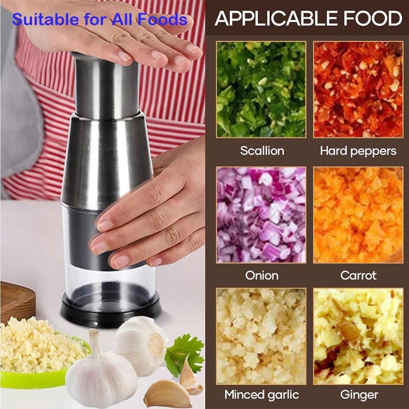 Suicune Pressed Garlic Chopper Safe Stainless Steel Hand Food Chopper Garlic Press Multifunctional Manual Vegetable Chopper Cutter for Onion Salad Chopper Garlic Crusher Masher Kitchen Tools - Image 4