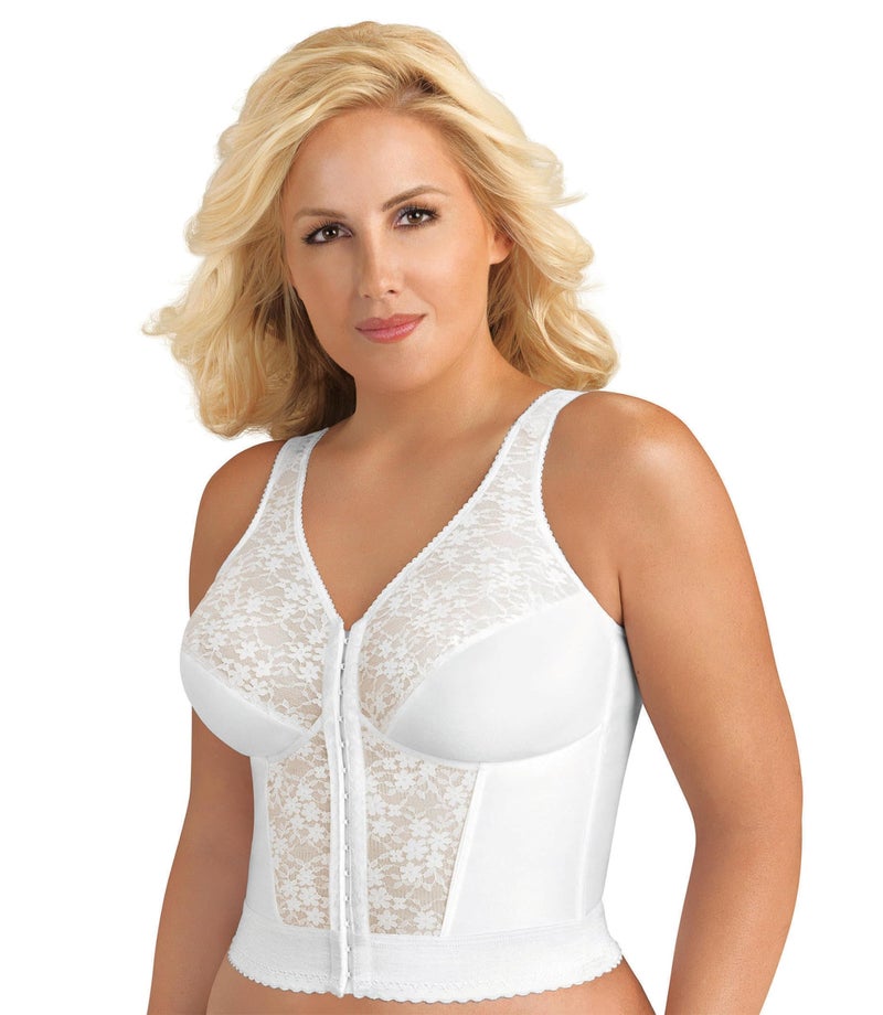 Exquisite Form womens Fully Front Close Longline Lace Posture Bra, White, 36D US - Image 4