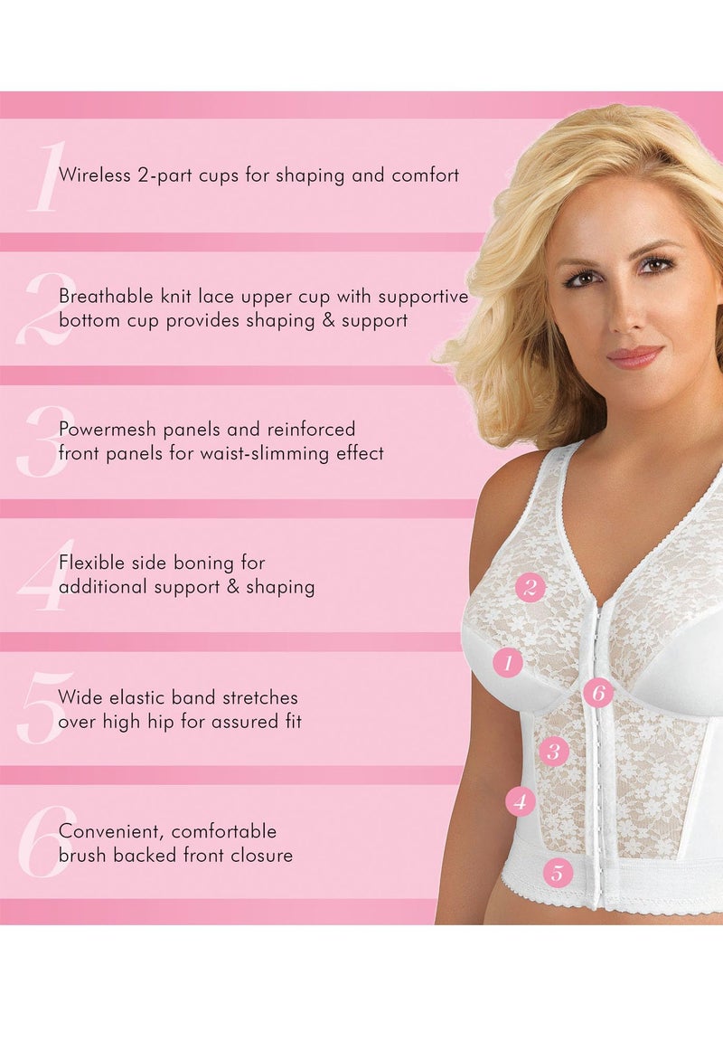 Exquisite Form womens Fully Front Close Longline Lace Posture Bra, White, 36D US - Image 2