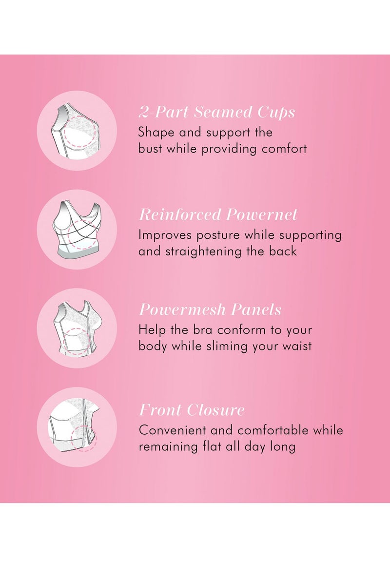 Exquisite Form womens Fully Front Close Longline Lace Posture Bra, White, 36D US - Image 5