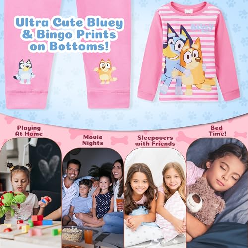 Bluey Pajama Set for Girls Toddlers Long 2 Pc PJs Comfy Lounge Set Loungewear Soft Pajamas Nightwear PJ Gifts for Girls (5-6 Years, Pink/White) - Image 3