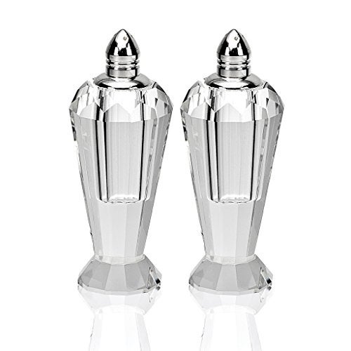 Badash Crystal Salt and Pepper Shaker Set - 4" Tall Preston Hand-Cut Optical Crystal Glass Shakers with Platinum Tops - Set a Beautiful Table - Image 1