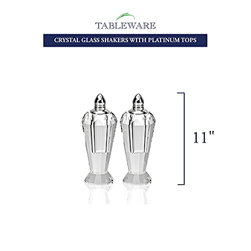 Badash Crystal Salt and Pepper Shaker Set - 4" Tall Preston Hand-Cut Optical Crystal Glass Shakers with Platinum Tops - Set a Beautiful Table - Image 3