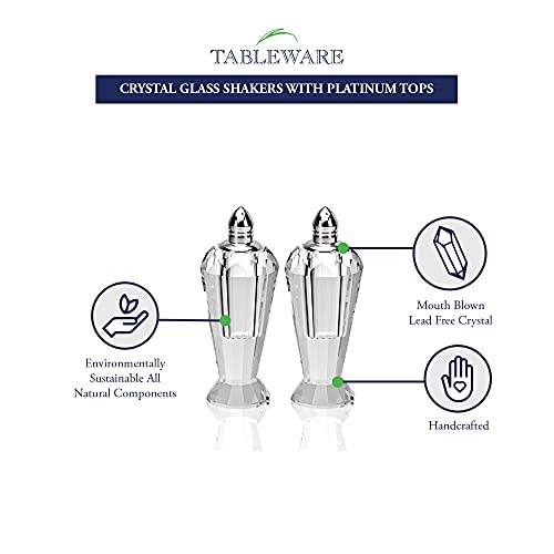 Badash Crystal Salt and Pepper Shaker Set - 4" Tall Preston Hand-Cut Optical Crystal Glass Shakers with Platinum Tops - Set a Beautiful Table - Image 2