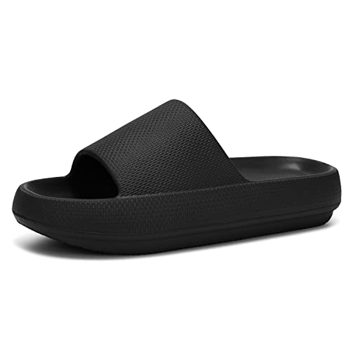 Dirk Slides for Women and Men Sandals Pillow Slippers Shower Shoes Cushioned Cloud Slides,Black,8 Women/6 Men - Image 1