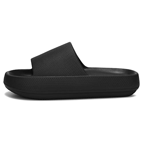 Dirk Slides for Women and Men Sandals Pillow Slippers Shower Shoes Cushioned Cloud Slides,Black,8 Women/6 Men - Image 3