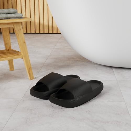 Dirk Slides for Women and Men Sandals Pillow Slippers Shower Shoes Cushioned Cloud Slides,Black,8 Women/6 Men - Image 2