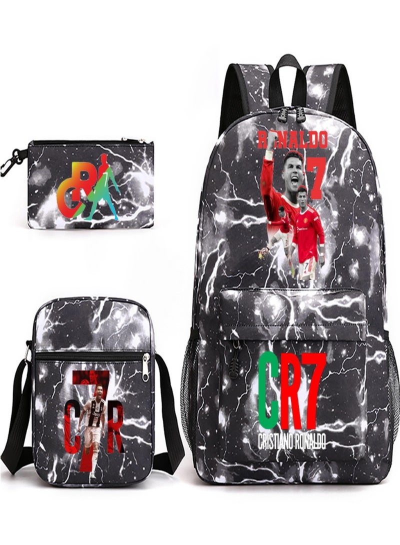 C Ronaldo Children Backpack Schoolbag Teen Student School Book bag with Lunch Box Pen Case 3 in 1 for Kids