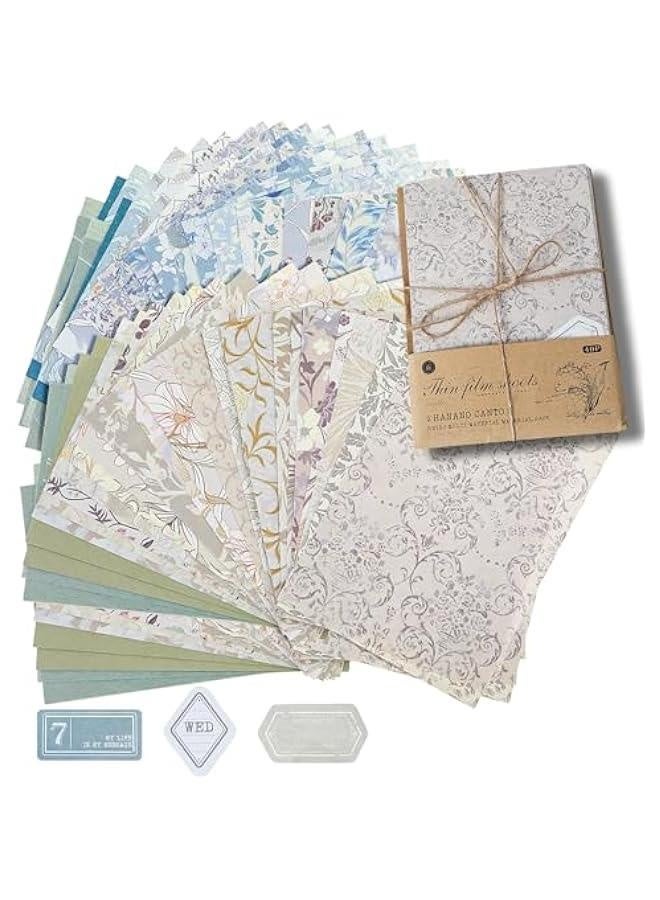 Scrapbook Papers, 80pcs Vintage Floral Textured Paper Label Stickers Set Decorative Aesthetic Stationery Planner Scrapbooking Junk Journal Supplies for Writing Drawing DIY Art Craft(Style B) - Image 1