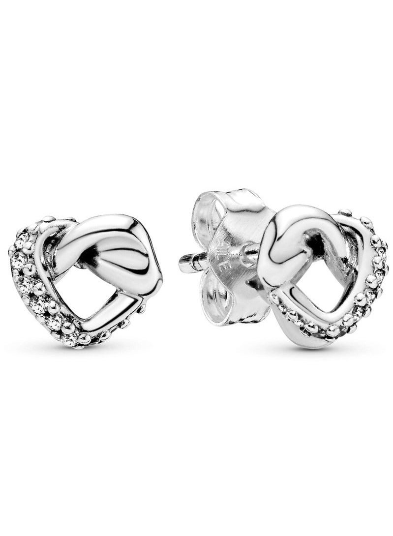 Pan Pan Knot Heart Stud Earrings in Cubic Zirconia in 925 Sterling Silver - Image 1