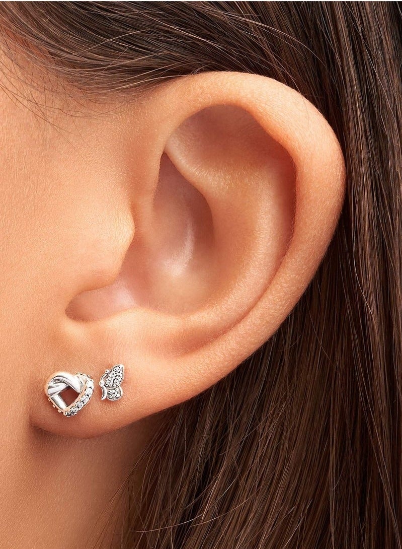 Pan Pan Knot Heart Stud Earrings in Cubic Zirconia in 925 Sterling Silver - Image 3