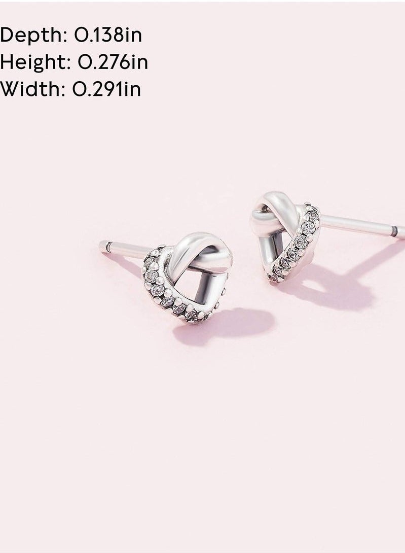 Pan Pan Knot Heart Stud Earrings in Cubic Zirconia in 925 Sterling Silver - Image 5