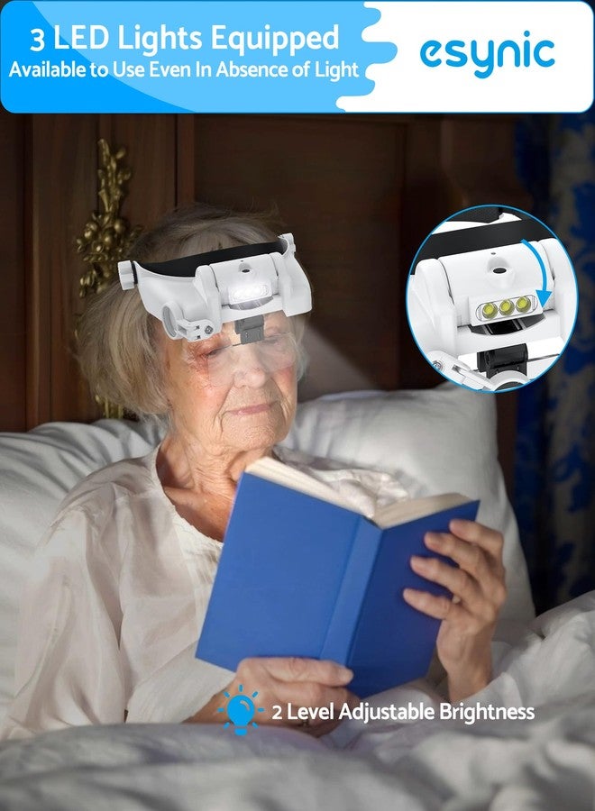 eSynic Type-C Rechargeable Magnifying Glasses Headset-Up to 14X Magnification with 5 Interchangeable Lense-3 LED Lights with 2 Adjustable Brightness Levels-Comfort & Fit Headband for Crafts/Reading - Image 4
