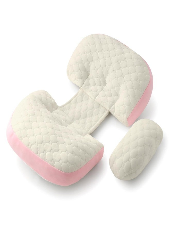 فريدو وسادة فريدو للحوامل | وسادتان مزدوجتان على شكل إسفين لدعم الظهر والبطن أثناء الحمل | تصميم فراشة قابل للتعديل | وسادة حمل مناسبة للسفر | غطاء من القطن العضوي المضاد للحساسية، لون وردي فاتح - Image 1