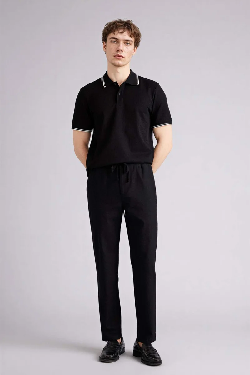 ديفاكتو Regular Fit Polo Neck Waffle Polo T-Shirt