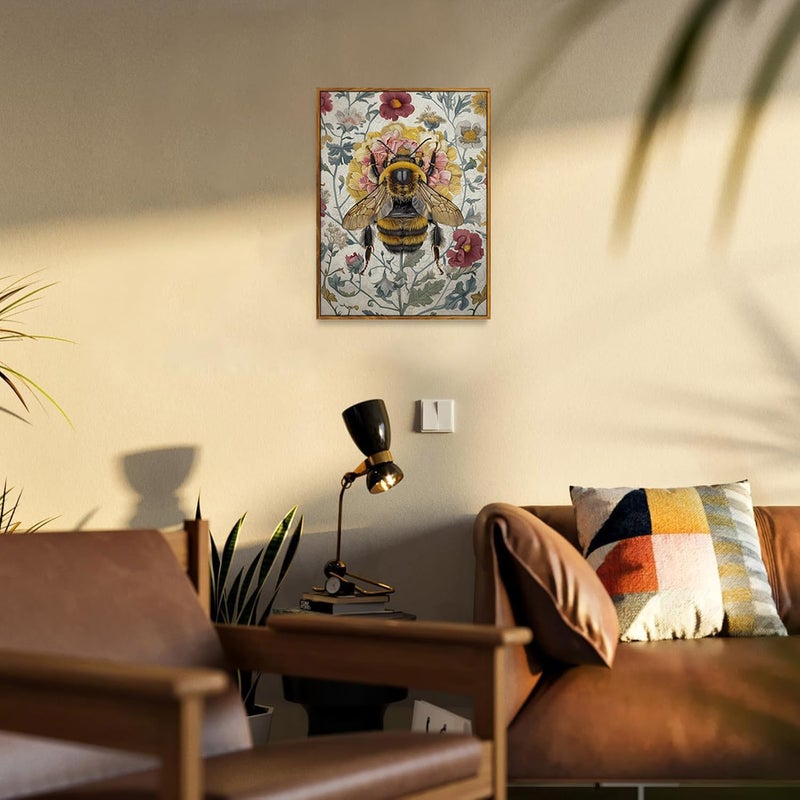 Djmwtb Framed Wall Art Vintage Wall Decor Bee Canvas Art Insect Pictures Floral Paintings Botanical Prints Nature Artwork for Bedroom Living Room - Image 2
