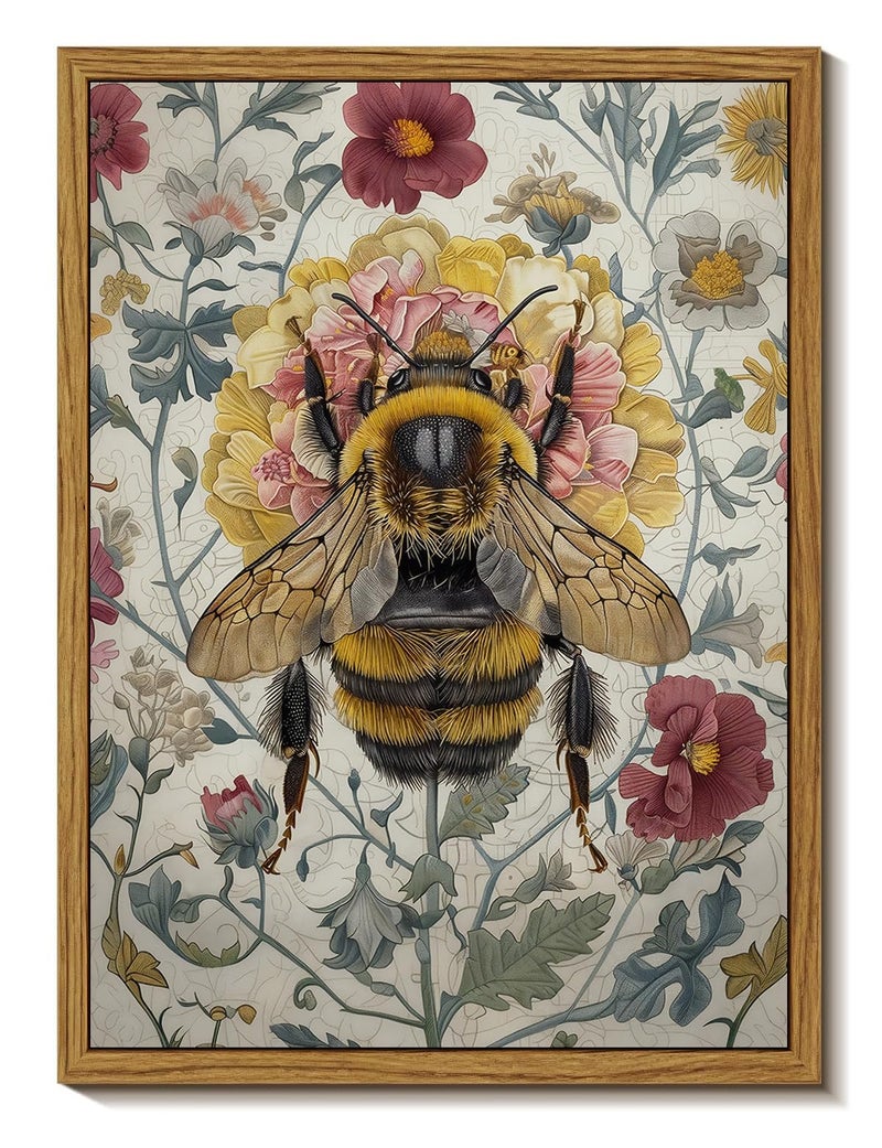 Djmwtb Framed Wall Art Vintage Wall Decor Bee Canvas Art Insect Pictures Floral Paintings Botanical Prints Nature Artwork for Bedroom Living Room - Image 1