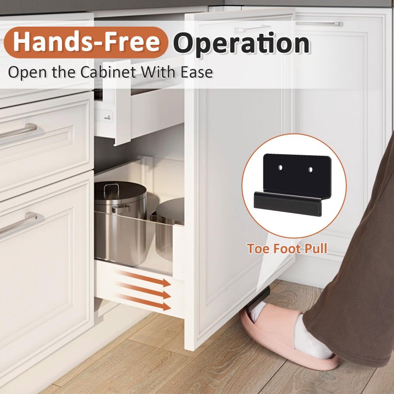 Cathyeen Cabinet Foot Pull, Foot Pull for Trash Cabinet Drawer, Touchless Hands-Free Foot Handles Door Opener Tool for Pull Out Trash Can Under Cabinet, Kitchen Gadgets (Black) - Image 2
