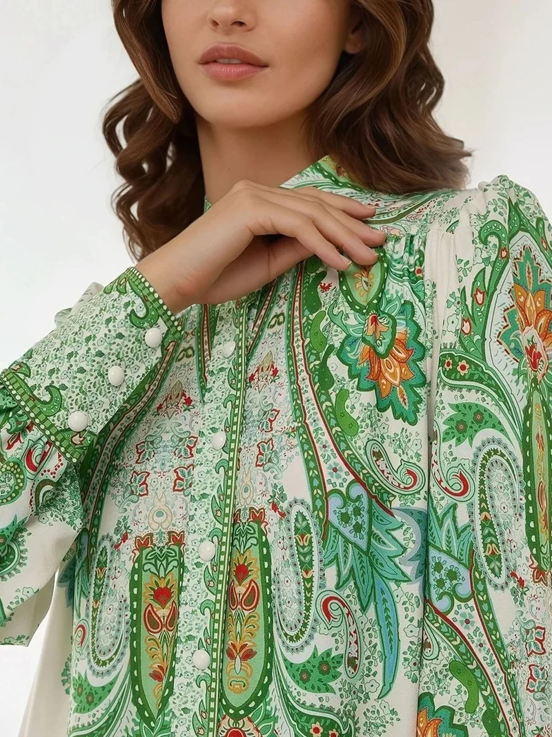 HICCUP Printed Long Sleeve Maxi Dress